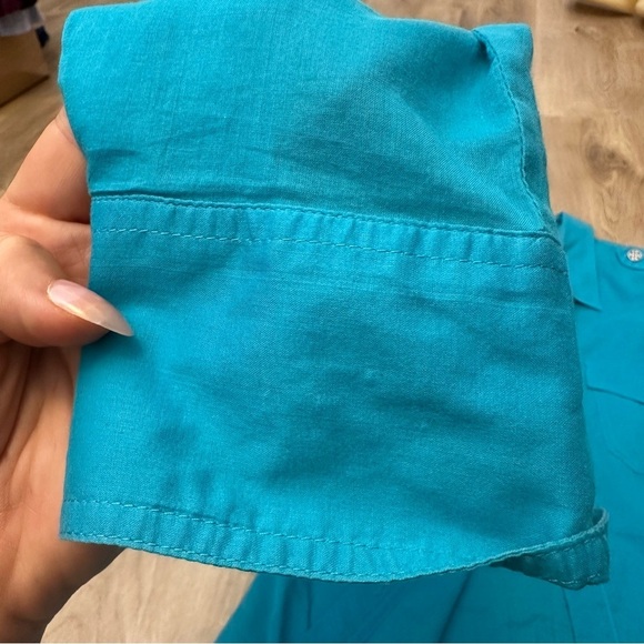 Tory Burch Turquoise Long Sleeve Lightweight Button Down Shirt size 6 - Picture 5 of 11